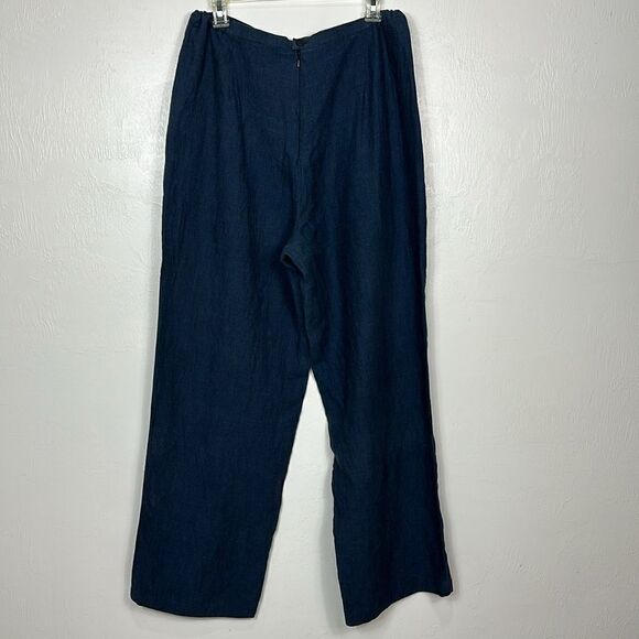 Eddie Bauer Navy Blue Linen High Waisted Wide Leg Pants Size L - Picture 3 of 12